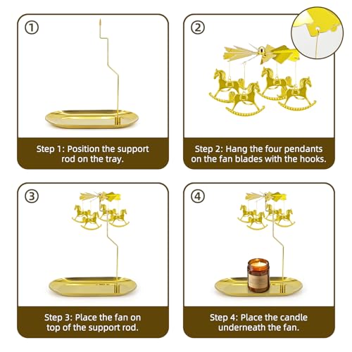 Oiiyee Gold Candle Carousel Holder with Tray (Gold-carousel) - Christmas Tea Light Spinner