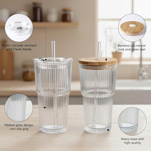 Ruckae 16oz 8 Pack Juice Bottles, Glass Bottles Juicing with Lids, Smoothie Cup Lids and Straws, Water Bottle Mason Jar Drinking Glasses for Juicing, Smoothies, Kombucha