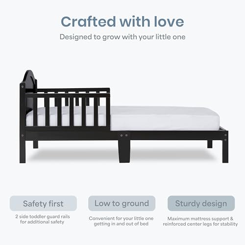 Toddler Bed with Safety Rails - Black, GREENGUARD Gold Certified, Pinewood