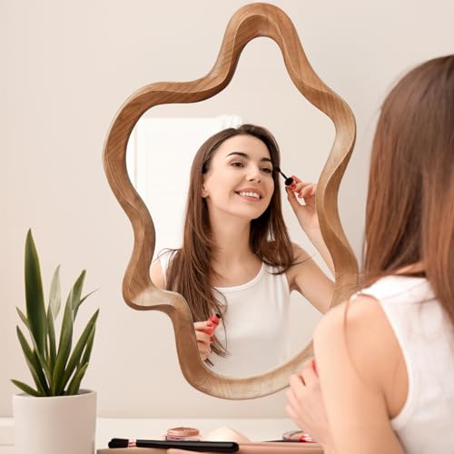 Irregular Wall Mirror 21x32 Wood Asymmetrical Bathroom Mirror Brown Variation of THIS listing