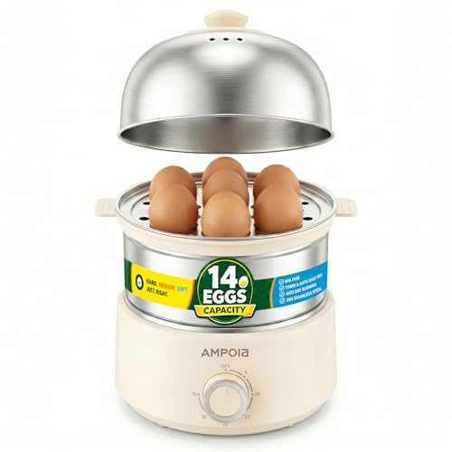 Beige 14 Eggs Electric Egg Cooker 350W Rapid Steamer with Timer & Auto Shut-Off