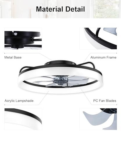 FancyMay 20-Inch Black Ceiling Fan with Lights Remote & App Control