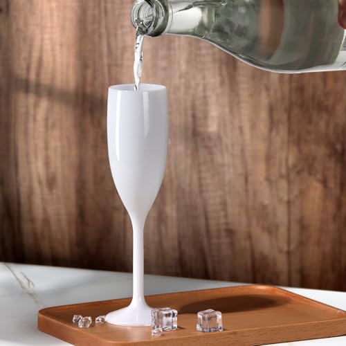 White Acrylic Champagne Flutes 5.4 OZ Unbreakable Reusable Stemmed Glasses for Christmas & Parties