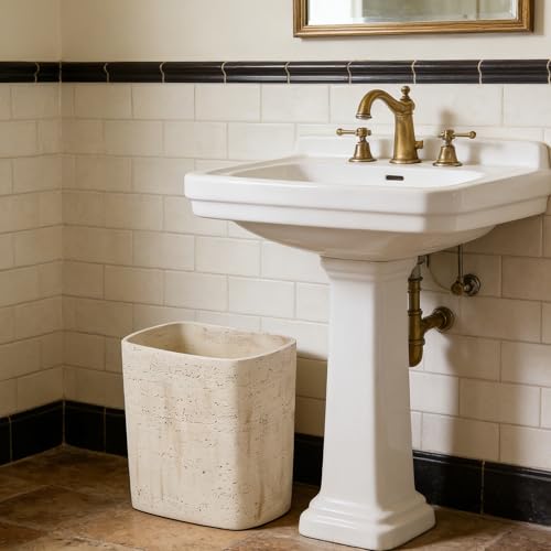 Polytree Natural Travertine Textures Yellow Stone Small Bathroom & Kitchen Trash Can 1.8 Gallon