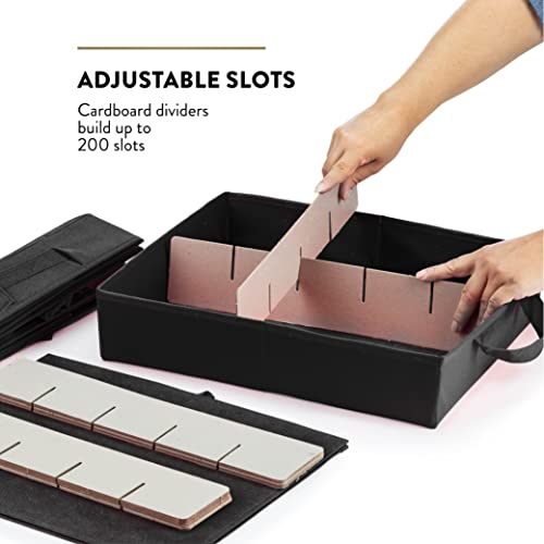 Premium 200-3" Ornaments Large Carrying Box with Clear LID, 10 Trays, Tear-Resistant 600D Oxford, Black
