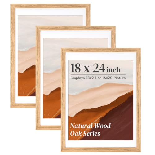 3 Pack 18x24 Inch Wooden Poster Frames - Natural Oak Solid Wood
