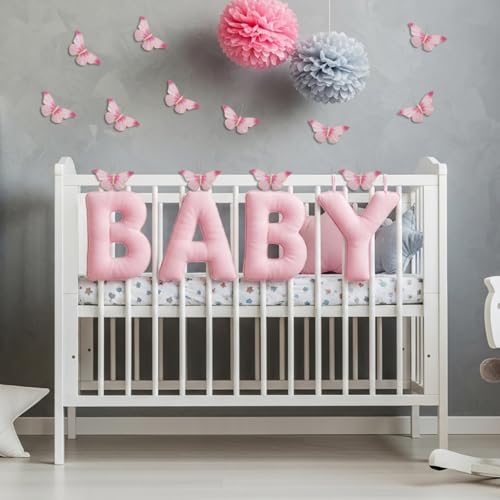 12PCS Pink Real Feather Butterfly Decorations with Clips, Sticks & Adhesive Dots, Handmade 3.9x2.4inch Cake Topper, Wall Decor, Hair Clip, Gift for Wedding Birthday Graduation