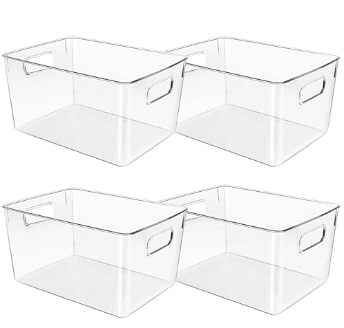 CONTROL KITCHEN Clear Plastic Storage Bins 4 Pack 11.2 x 7.5 x 6 Inches Pantry Organizer