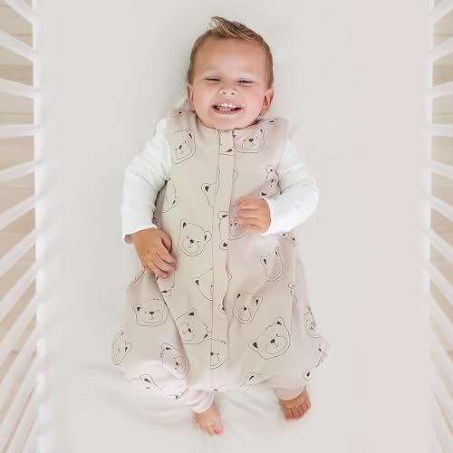 Woolino 4-Season Baby Sleep Bag with Feet Opening - Organic Cotton & Merino Wool, 6-18 Months, Teddy Bear Variant