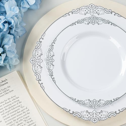 Silver Plastic Dinnerware Set for 50 Guests - Elegant Disposable Plates & Cutlery