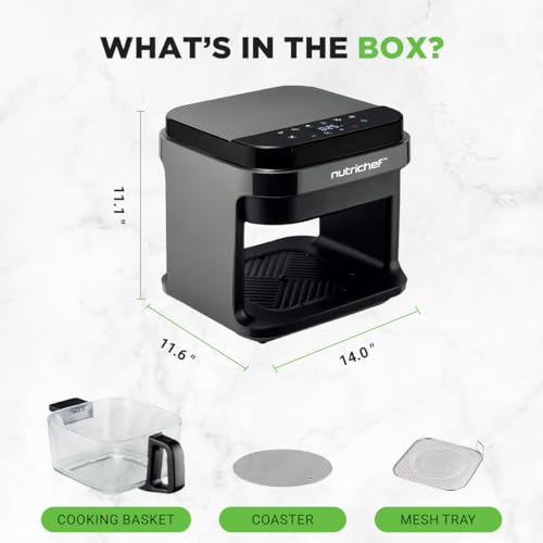Nutrichef 5.8 Quart Air Fryer Grey - 8 Preset Cooking Modes & Transparent Fry Bowl