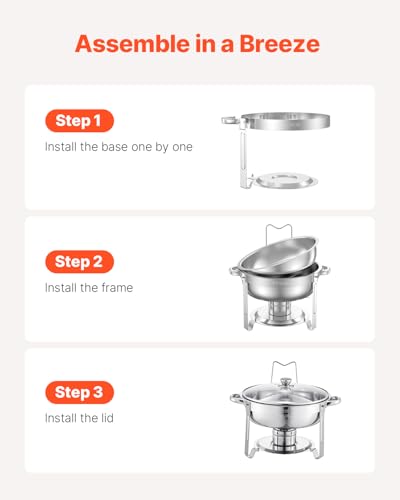 VEVOR 5 Qt Stainless Steel Chafing Dish Buffet Set 2 Pack with Glass Lids, Silver