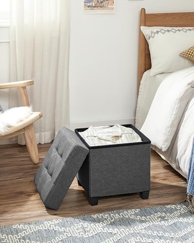 SONGMICS Storage Ottoman Black 15 x 15 x 15.7 Inches Foot Rest & Storage