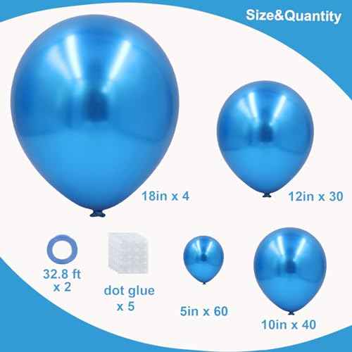 Blue Balloons in different sizes 5 10 12 18inch-134pcs Metallic Chrome Blue Balloons for Garland Arch£¬Baby Shower Graduation Wedding Anniversary Gender Reveal Birthday Party Decorations