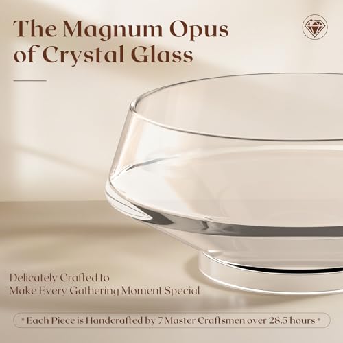 Golden Ratio Extra Large Crystal Glass Salad Bowl Set with Acacia Wooden Servers & Base - Hosting Essentials