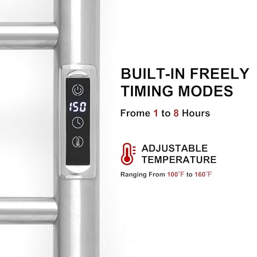 BLARALA Stainless Steel Electric Towel Warmer Rack with Gold Accents, 4 Bars, Wall-Mounted, Timer & Temp Control