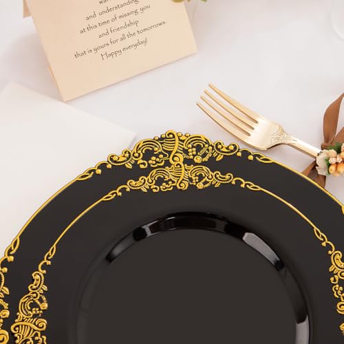 Black and Gold Disposable Plates Set for Graduation - 350 Pcs, 50 Count Variation
