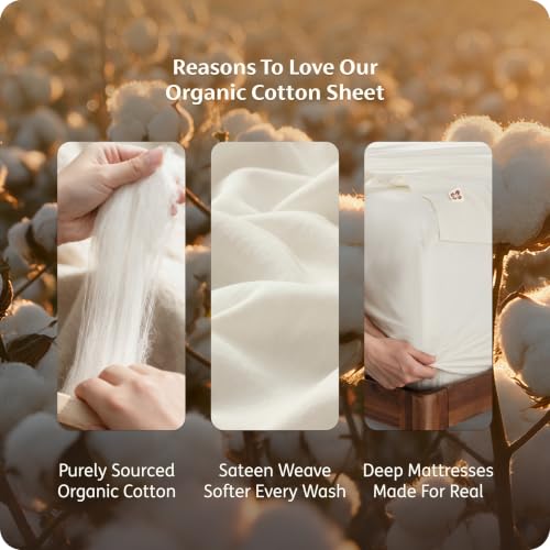 Bedsure Organic Cotton Full Sheet Set Ivory 4PCS - GOTS Certified, Soft & Durable