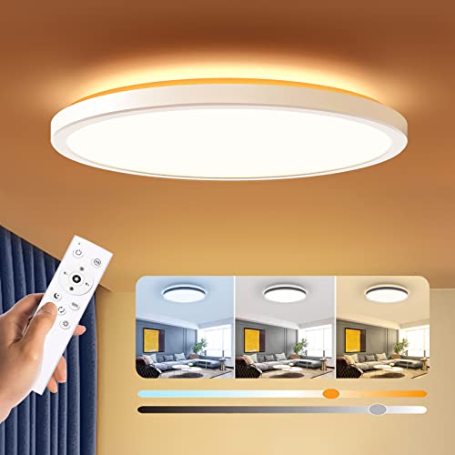 White 12-Inch Dimmable LED Flush Mount Ceiling Light with Remote, Adjustable Color 3000K-6500K