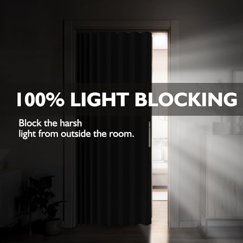 Black Accordion Door Curtain - 43W x 78L, Blackout Room Divider with Adhesive Track - Variation of THIS listing