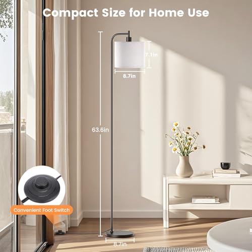 Beige SIBRILLE Floor Lamp for Living Room Tall Standing Lamp with Linen Shade
