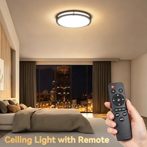 16 Inch Black 2-Pack LED Ceiling Light with Remote, Dimmable Flush Mount Fixture, Adjustable Color Temperature