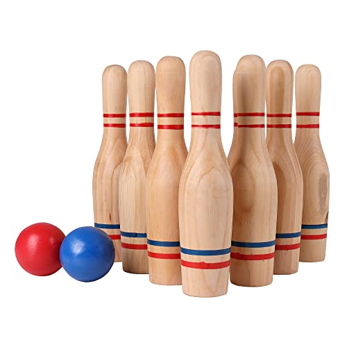 Wooden Lawn Bowling Set with Heavy Pins & Balls - Indoor & Outdoor Fun