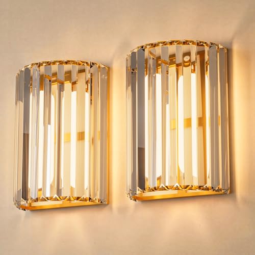 Keep Shinning Gold Wireless Wall Sconces Set of Two with Remote, RGB & Dimmable CCT for Bedroom Living Room Hallway