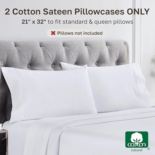 Queen Size Pillow Cases Set of 2 - Bright White 1000 Thread Count Cotton