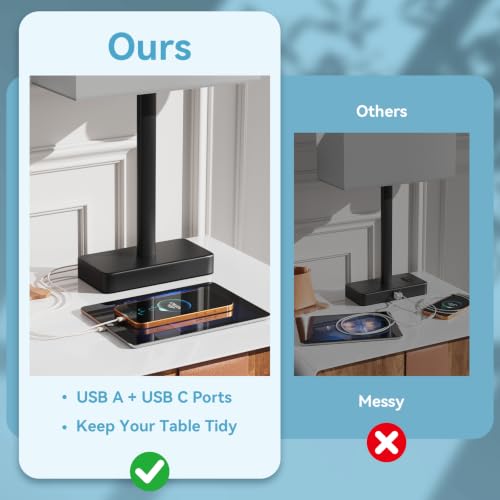 Touch Nightstand Lamps Set of 2 with USB Charging Gray & Black