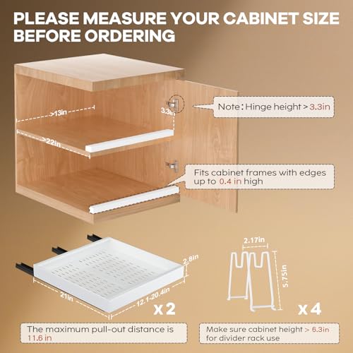 White 2-Pack Pull Out Cabinet Organizer 21 Deep with Adjustable Dividers