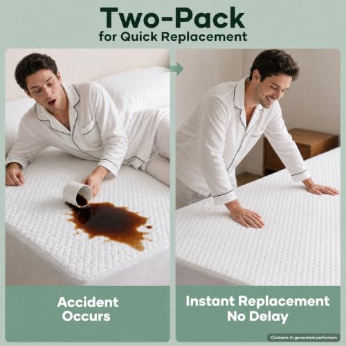 OhGeni Waterproof Twin Mattress Protector 2-Pack with Deep Pockets, White
