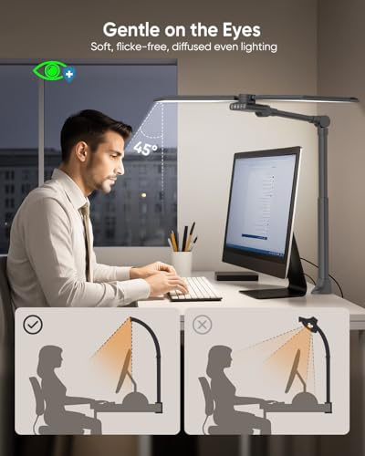 Black 36W Dual-Head LED Desk Lamp with Clamp and Remote Control