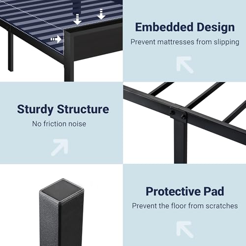 Allewie Twin Size Bed Frame with Metal Slats - Heavy Duty Support, Rustic Black Oak