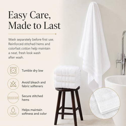 White Organic Cotton Bath Towels 4 Pack, 30x60 Inches - Velqora