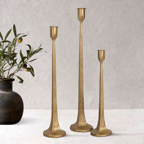 Antique Brass Iron Taper Candle Holder Set of 3 - Decorative Tall Candle Stands