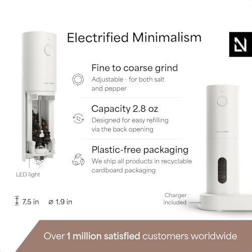 LARS NYSØM Electric Salt and Pepper Grinder Set - Pure White, Rechargeable & Adjustable