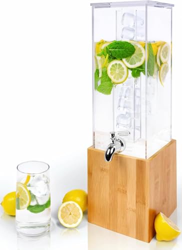 Acrylic Drink Dispenser 1.25 Gal with Stand & Ice Core - Leakproof Beverage Server