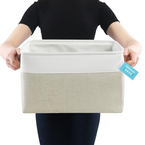 Beige Extra Large Storage Baskets 16x12.5in 3-Pack for Shelves - OrganiHaus