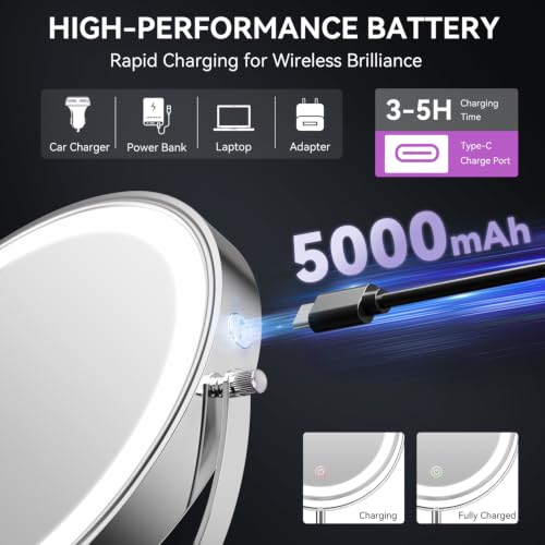 Auxmir Lighted Makeup Mirror 9-inch Chrome Tabletop with 1X/30X Magnification & Adjustable Height