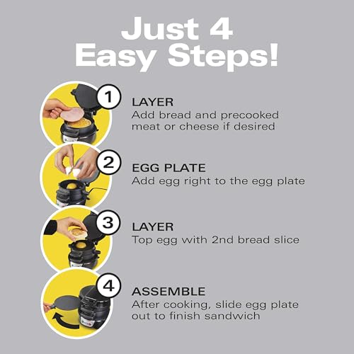 Black Single Breakfast Sandwich Maker with Egg Cooker Ring - Quick & Easy