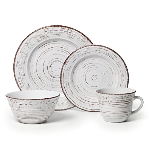 Pfaltzgraff Trellis White 16-Piece Dinnerware Set Service for 4 - Distressed White