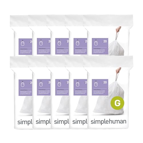 Simplehuman Code G 200 Count Custom Fit Trash Bags Pack of 1 - Drawstring, 30L, Extra Thick