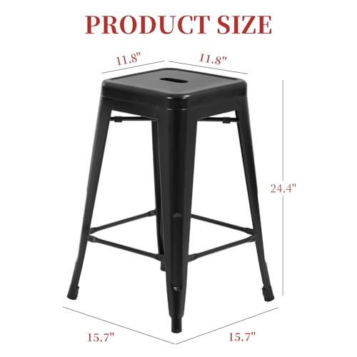 Black Metal Bar Stools Set of 4 - 24 Inch Counter Height Stools