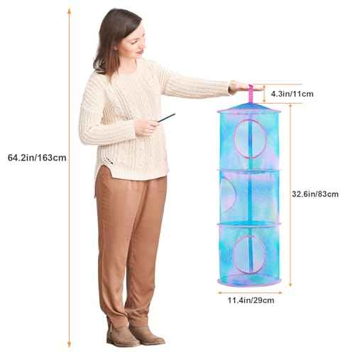 Basumee Stuffed Animals Net or Hammock 2 Pcs Stuffed Animals Storage Toy Net Hammock for Plushies Storage Organizer Mesh Kids Girls Room Decor, Blue Teal, 3 Tiers