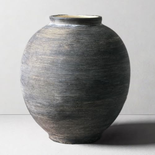 Kayolin 9.8-inch Black Ceramic Flower Vase - Deep Charcoal Black Variation
