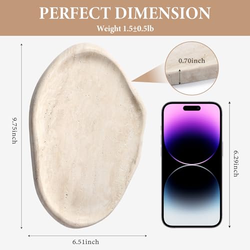 Travertine Yellow Cloud-Shaped Marble Vanity Tray for Jewelry Perfume & Keys - 10x7 Inches