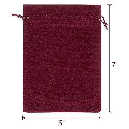 Lucky Monet 25-Pack Velvet Drawstring Gift Bags 5x7 inch Wine Red for Wedding Favors