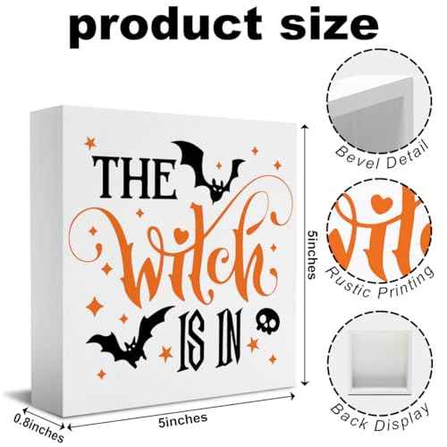 Cute Halloween Desk Decor, Halloween Decorations Indoor Signs Witch Bat Decor, The Witch Is In Sign Home Office Desk Shelf Cubicle 5 x 5 inch