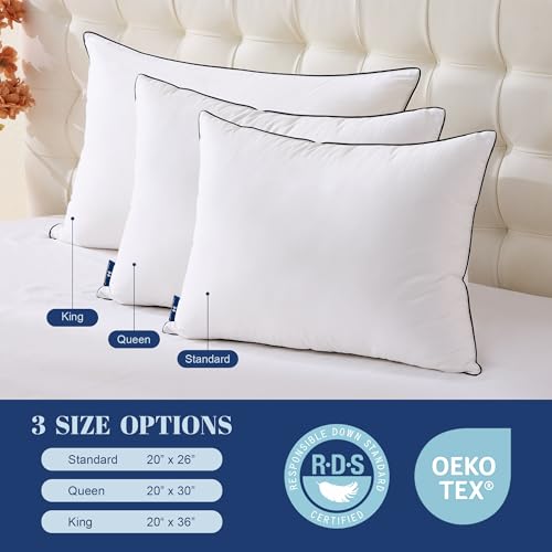 Mosluna King Size Feather Down Pillow Set of 2 - Medium Firm Luxury Hotel Collection 20x36 in